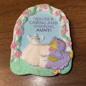 Aunt Gift Refrigerator Magnet Spring Tea Party Roses Chick in Purple Dress